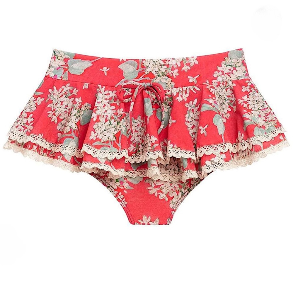 MONTCE SWIM VINTAGE FLORAL RUFFLE HOT SHORT BIKINI BOTTOM WITH TRIM M